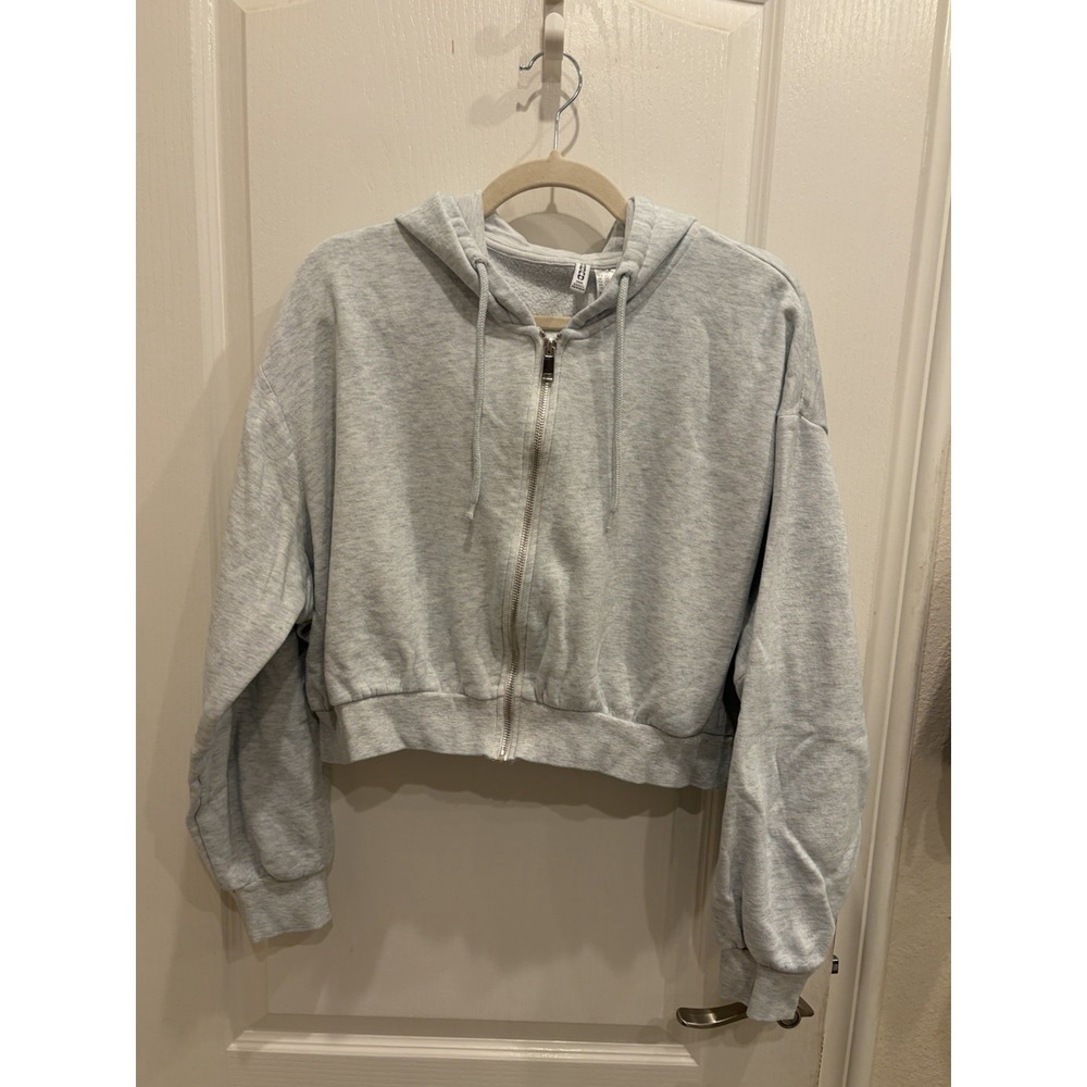 H&M Divided White Cropped Zip-Up Hoodie Women's XXL